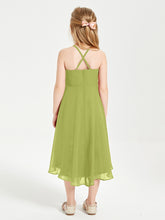 Trendy Tea Length Junior Bridesmaid Dresses Asymmetrical Skirt Clover