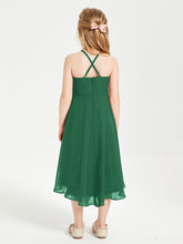 Trendy Tea Length Junior Bridesmaid Dresses Asymmetrical Skirt Dark Green