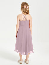 Trendy Tea Length Junior Bridesmaid Dresses Asymmetrical Skirt Dusk