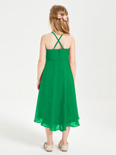 Trendy Tea Length Junior Bridesmaid Dresses Asymmetrical Skirt Emerald