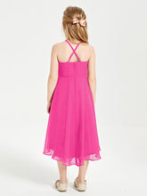 Trendy Tea Length Junior Bridesmaid Dresses Asymmetrical Skirt Fuchsia