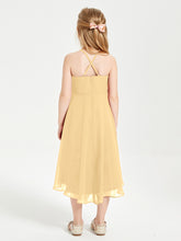 Trendy Tea Length Junior Bridesmaid Dresses Asymmetrical Skirt Gold