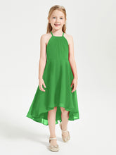 Trendy Tea Length Junior Bridesmaid Dresses Asymmetrical Skirt Green