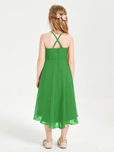 Trendy Tea Length Junior Bridesmaid Dresses Asymmetrical Skirt Green