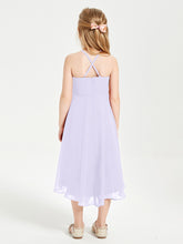 Trendy Tea Length Junior Bridesmaid Dresses Asymmetrical Skirt Lilac