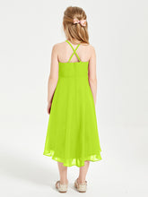 Trendy Tea Length Junior Bridesmaid Dresses Asymmetrical Skirt Lime Green