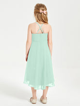 Trendy Tea Length Junior Bridesmaid Dresses Asymmetrical Skirt Mint Green