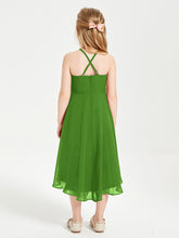 Trendy Tea Length Junior Bridesmaid Dresses Asymmetrical Skirt Moss