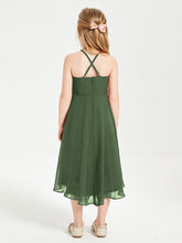 Trendy Tea Length Junior Bridesmaid Dresses Asymmetrical Skirt Olive Green