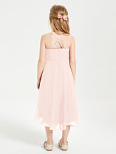 Trendy Tea Length Junior Bridesmaid Dresses Asymmetrical Skirt Pearl Pink