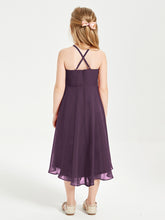 Trendy Tea Length Junior Bridesmaid Dresses Asymmetrical Skirt Plum