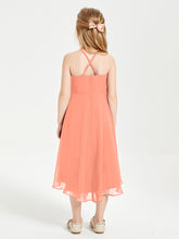 Trendy Tea Length Junior Bridesmaid Dresses Asymmetrical Skirt Sunset