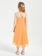 Trendy Tea Length Junior Bridesmaid Dresses Asymmetrical Skirt Tangerine