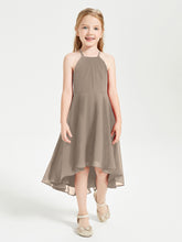 Trendy Tea Length Junior Bridesmaid Dresses Asymmetrical Skirt Taupe