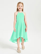 Trendy Tea Length Junior Bridesmaid Dresses Asymmetrical Skirt Turquoise