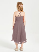Trendy Tea Length Junior Bridesmaid Dresses Asymmetrical Skirt Vintage Mauve