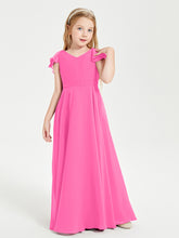 Delicate Chiffon Junior Bridesmaid Gown Flutter Sleeves V-neck Azalea