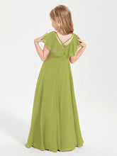 Delicate Chiffon Junior Bridesmaid Gown Flutter Sleeves V-neck Clover