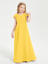 Delicate Chiffon Junior Bridesmaid Gown Flutter Sleeves V-neck Marigold