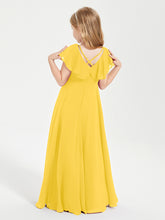 Delicate Chiffon Junior Bridesmaid Gown Flutter Sleeves V-neck Marigold