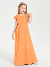 Delicate Chiffon Junior Bridesmaid Gown Flutter Sleeves V-neck Orange