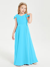 Delicate Chiffon Junior Bridesmaid Gown Flutter Sleeves V-neck Pool