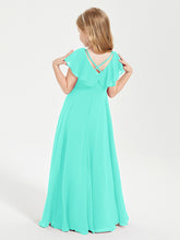 Delicate Chiffon Junior Bridesmaid Gown Flutter Sleeves V-neck Spa