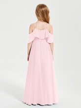 Off the Shoulder Long Junior Bridesmaid Dresses Blushing Pink