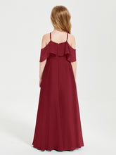 Off the Shoulder Long Junior Bridesmaid Dresses Burgundy