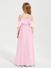 Off the Shoulder Long Junior Bridesmaid Dresses Candy Pink