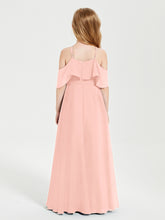 Off the Shoulder Long Junior Bridesmaid Dresses Coral