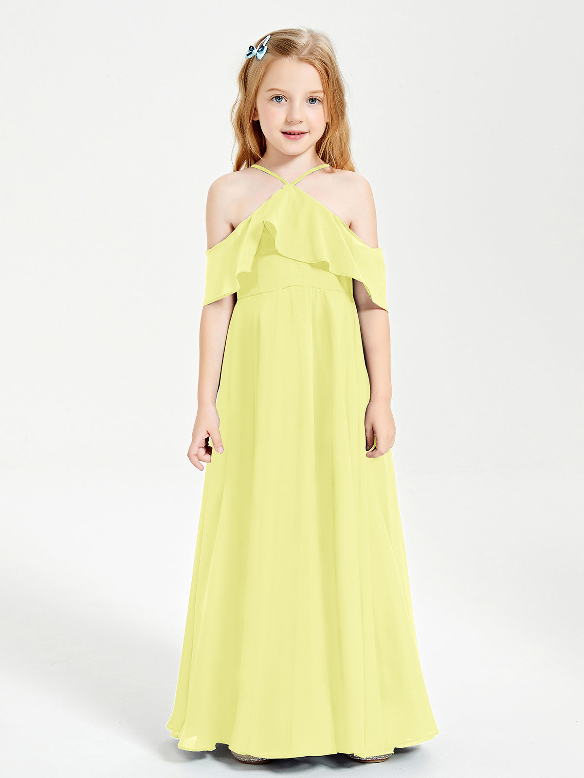 BABARONI Off the Shoulder Long Junior Bridesmaid Dresses Daffodil, Daffodil / J4