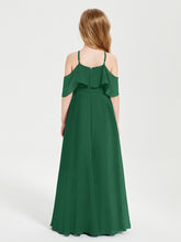 Off the Shoulder Long Junior Bridesmaid Dresses Dark Green