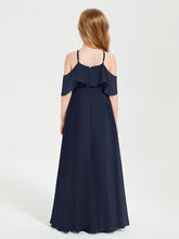 Off the Shoulder Long Junior Bridesmaid Dresses Dark Navy