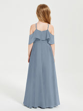 Off the Shoulder Long Junior Bridesmaid Dresses Dusty Blue