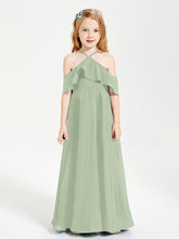 Off the Shoulder Long Junior Bridesmaid Dresses Dusty Sage