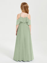 Off the Shoulder Long Junior Bridesmaid Dresses Dusty Sage