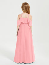 Off the Shoulder Long Junior Bridesmaid Dresses Flamingo
