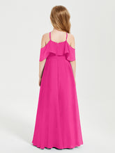 Off the Shoulder Long Junior Bridesmaid Dresses Fuchsia