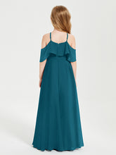 Off the Shoulder Long Junior Bridesmaid Dresses Ink Blue