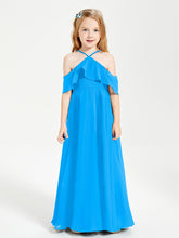 Off the Shoulder Long Junior Bridesmaid Dresses Ocean Blue