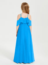 Off the Shoulder Long Junior Bridesmaid Dresses Ocean Blue
