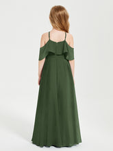 Off the Shoulder Long Junior Bridesmaid Dresses Olive Green