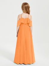 Off the Shoulder Long Junior Bridesmaid Dresses Orange