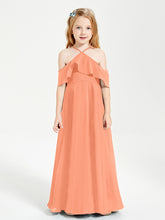 Off the Shoulder Long Junior Bridesmaid Dresses Papaya