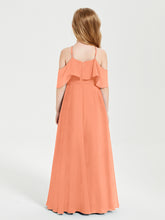 Off the Shoulder Long Junior Bridesmaid Dresses Papaya