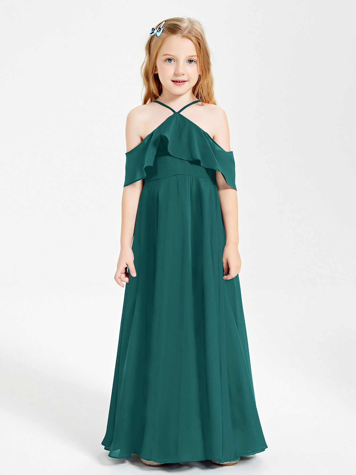 BABARONI Off the Shoulder Long Junior Bridesmaid Dresses Peacock, Peacock / J4