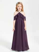 Off the Shoulder Long Junior Bridesmaid Dresses Plum