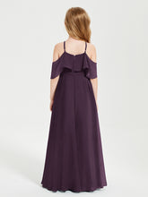 Off the Shoulder Long Junior Bridesmaid Dresses Plum