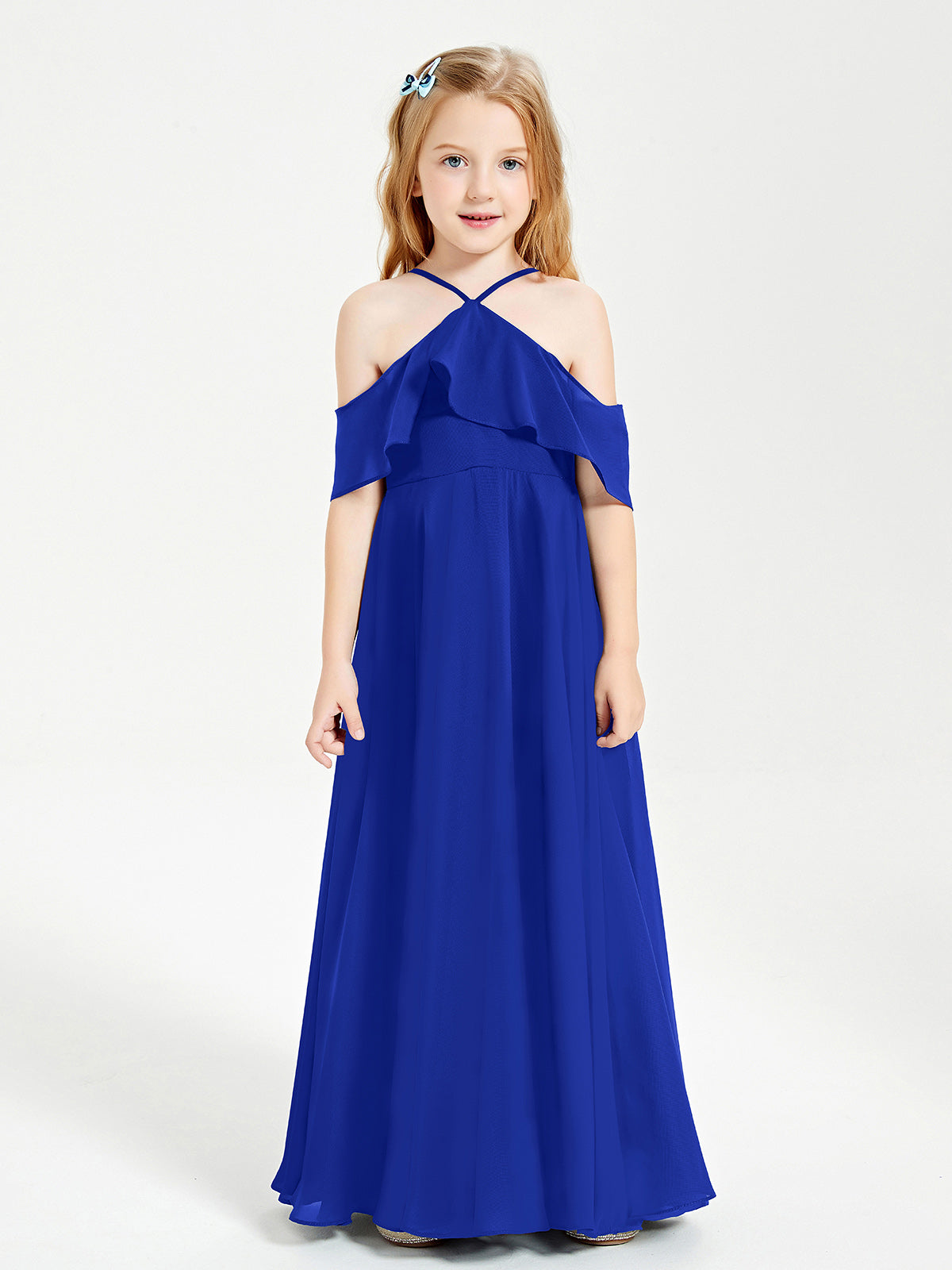 Off the Shoulder Long Junior Bridesmaid Dresses Royal Blue – BABARONI